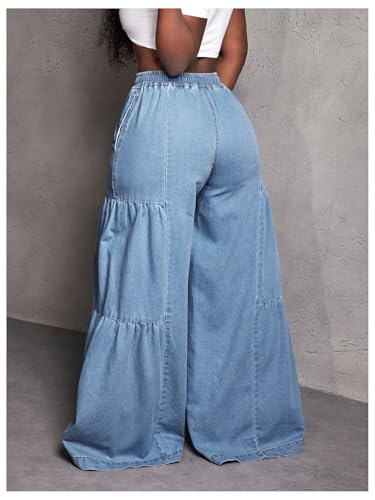 WDIRARA Women's Casual High Waisted Wide Leg Denim Pants Drawstring Baggy Jeans with Pockets2