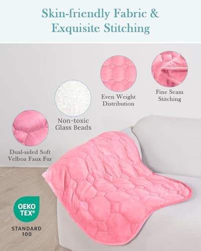 Image of Topblan Weighted Lap Blanket 7lbs for Adults, Small Weighted Blanket Throw for Napping, Relaxation, Calming and Travel, Skin Friendly & Machine Washable for All-Season Sleeping, Pink 24x29 inches