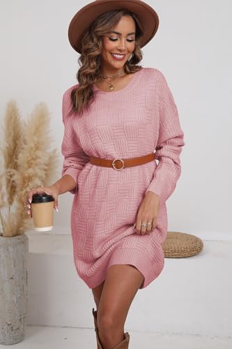 Image of Cakulo Womens Checkered Sweater Dress Oversized Fall Winter Fashion Long Pullover Sweaters Casual Loose Knit Dresses 2025