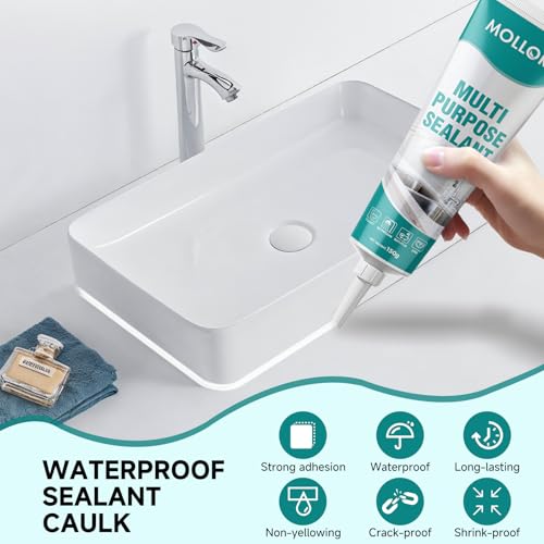 Image of White Silicone Caulk for Bathroom & Kitchen, 5.29oz Waterproof Silicone Sealant for Shower, Countertops, Easy to Use with Tool, Stronger Adhesion, Shrink & Crack Proof (3Pack White)