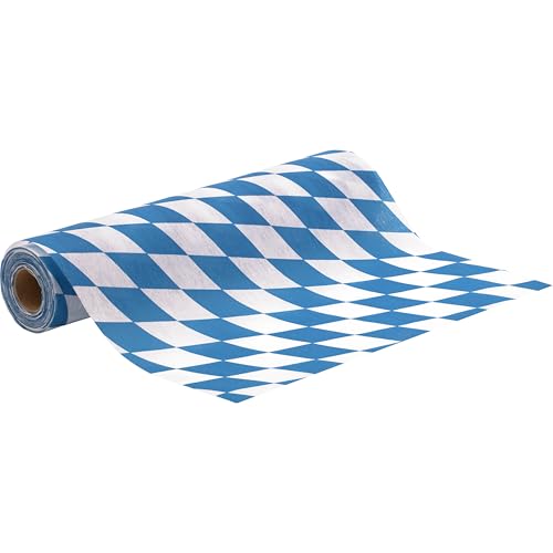 100%Mosel Camino de Mesa Fiesta de la Cerveza, en Azul y Blanco (30 cm x 10 m), Camino de Mesa Decorativo de Tela sin Tejer, decoración de Mesa a Cuadros para Fiesta de la Cerveza y la Velada bávara