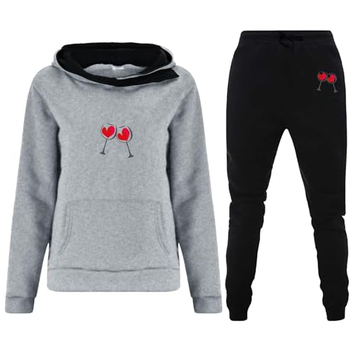 Oncem Conjunto de chándal de dos piezas para mujer de felpa de manga larga con capucha con bolsillos Y2K con estampado de sudadera para correr, conjunto de entrenamiento, ropa de salón, 04 gris, M