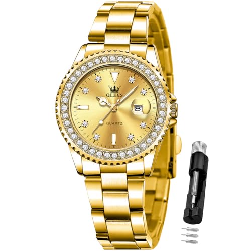 Image of OLEVS Ladies Watch Diamond Dress Analog Female Watches Stainless Steel Two Tone Waterproof Luminous Day Date for Womens Wrist Watch Gift