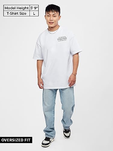 Image of The Souled Store Official Star Wars: Rule The Galaxy Mens and Boys Graphic Printed Cotton Oversized T-Shirts White