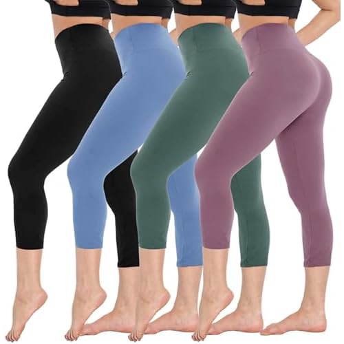 4 Pack Capri Leggings for Women - High Waisted Capris Tummy Control Yoga Pants with Pockets Workout Cycling Tights Capri Large-X-Large 4 Packs, 2#black/Pink/Blue/Ins Green Premium(capri)