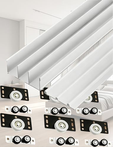 Kit de herrajes for puerta corredera de triple riel ajustable, rieles de aluminio for armario, divisor de habitación y puertas de gabinete, instalación de montaje empotrado(White,280cm110in)