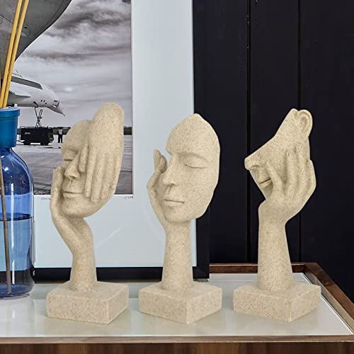3 Pcs Thinker Statue,Modern Home Resin Sculptures,Collectible Figurines for Home Office Bookshelf Desktop Decor(Sandstone) - Image 5