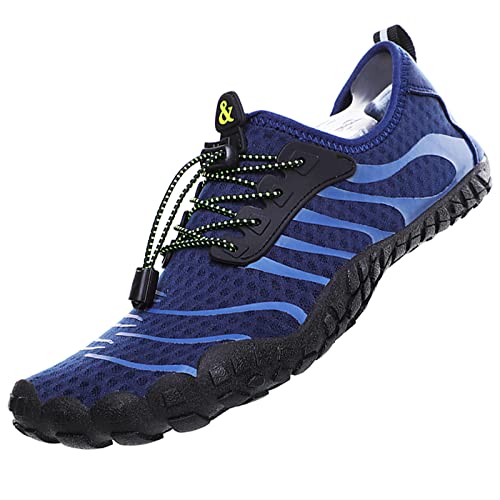 Hanani Chaussures Aquatiques pour Homme et Femme Séchage Rapide Chaussures de Surf Chaussures de plongée Légères Chaussons de Nager Aqua Water Shoes Unisexe Antidérapant Bleu EU42