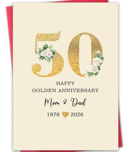 ATTLVV 50th Anniversary Card for Mom & Dad,Happy Golden Anniversary Card Gift for parents,8x5.3 Inches,Quick-Dry,Eco-Friendly