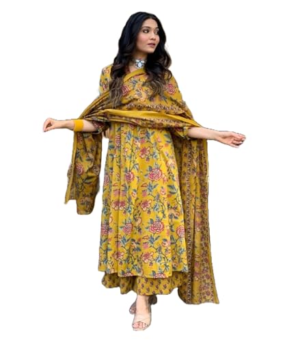 Image of LookMark Women Cotton Blend Floral Printed Kurta Plazzo Set with Dupatta Suitable For Every Indian Occasion