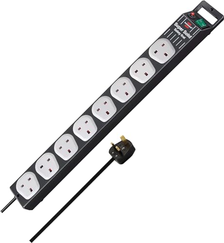 Brennenstuhl Super-Solid-Line 8-way Extension Socket (Extension Lead with Safety Fuse Button 2 5m cable sockets in 90 arrangement) black/grey