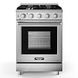 COSTWAY 24 Inches Natural Gas Range, with 4 Burners Cooktop & 3.73 Cu.Ft. Convection Oven, Storage Drawer, Dual Fuels Range with Cast Iron Grates & Enamel Interior, Stainless Steel (24 Inch)