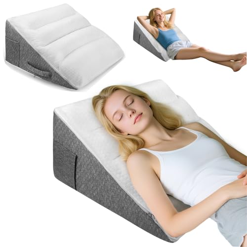 Bed Wedge Pillow, Memory Foam Sleeping Support Pillow, Dual Layer Incline Triangle Orthopaedic Cushion for Sleep Apnea, Acid Reflux, GERD, Back Pain, Snoring, Leg Elevation with Washable Cover