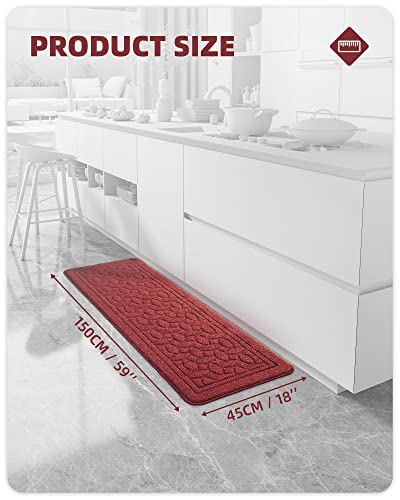 Color G Kitchen Rugs, Non Skid Kitchen Runner Rug Machine Washable Kitchen Floor Mat, Easy To Clean Kitchen Rugs And Mats, 18"X59", Red #TOP1