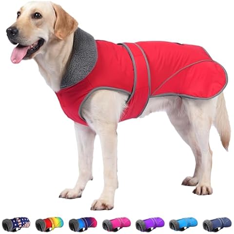 Dogcheer Dog Coat, Christmas Dog Jacket Waterproof Dog Winter Coat for Cold Weather, Reflective Dog Winter Jacket Warm Turtleneck Dog Snow Jacket Fleece Sweater for Small Medium Large Dogs - Red, M Cover