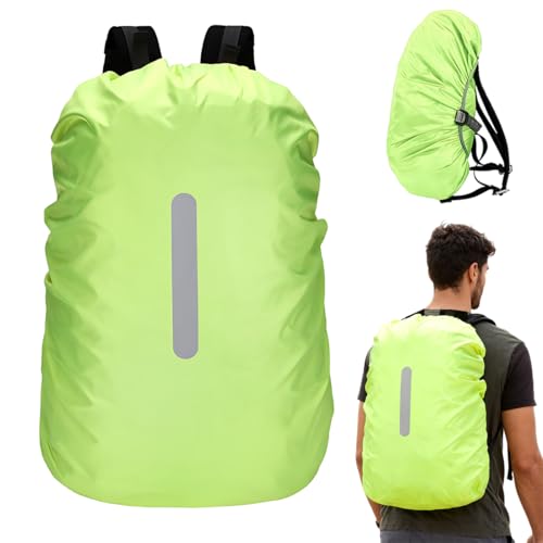 GNALIA Housses De Sac À Dos De Randonnée Imperméable, Protection Pluie Avec Bandes Réfléchissantes Pour Sacs 15-25L, Housse De Protection Vert Fluo Pour Cartable, 1 Pièce