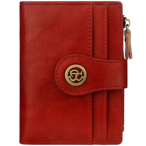 Image of Leather Wallet Women,RFID Blocking Small Wallet for Women Bifold Compact Slim Wallet Card Holder With Zipper Coin Pocket(Red)