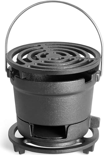 2-in-1 Hibachi Grill & S'mores Maker, 100% Pre-Seasoned Cast Iron, 6.5' Mini Small Portable Charcoal...