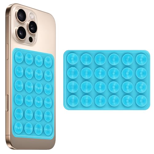 Image of amazon basics Suction Phone Case Anti-Slip Silicone Multipurpose Hands-Free Sticky Pads for Phone Case Mount for Selfies Videos Mirror Shower Car Dashboard - Light Blue (1 Piece)