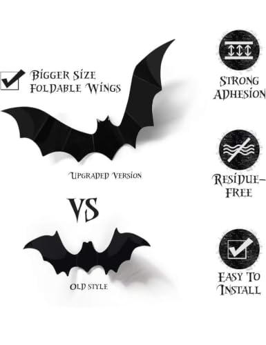 152Pcs Spider bat Decorations for Halloween,Cheap 3D Bats wall Decor Indoor - image 2