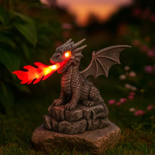 Lampe solaire étanche pour cour et statue dragon résine déco extérieur