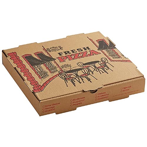 12" Length x 12" Width x 2" Depth Corrugated Kraft B-Flute Pizza Box Fresh Pizza Design by Bits N Things (10 Pieces)
