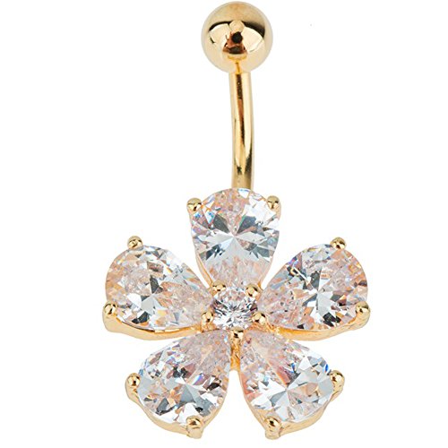VAGA Belly Button Rings Body Jewelry Piercing 316F stainless steel 14 Gauge Belly Ring/Navel Button Piercing/Bananabell/Barbell With Clear Rhinestones/Crystals Flower Cute Trendy Rings