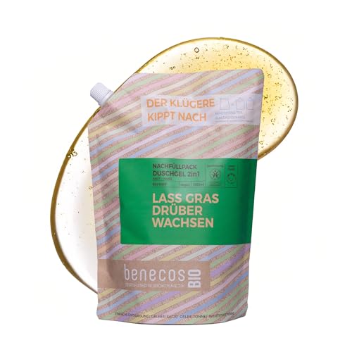 BenecosBIO Nachfüllbeutel Duschgel 2in1 Lass Gras drüber wachsen - Bio-Hanf - zertifizierte Naturkosmetik - vegan - sanfte Reinigung für Haut & Haare - 1000ml