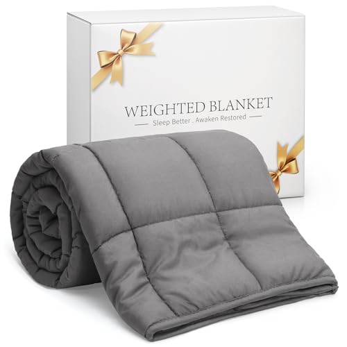 Smart Queen Weighted Blankets(48'x 72', 15 lbs, Twin Size) Soft Heavy Throw Blanket Full Size for Napping & Sleeping with Premium Cotton and Natural Glass Beads, All Season Use
