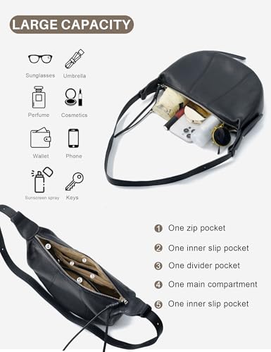 Shoulder Bag for Women Genuine Leather Crossbody Bags Hobo Handbags Underarm Purses Dumpling Bag Black — view 5