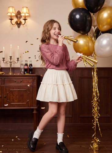 Image of blibean Girls Fall Long Sleeve Shirts Casual Lace Tops Size 6-15 Years