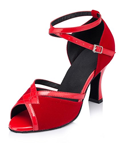 MGM-Joymod Damen-Tanzschuhe, knöchelhoch, Peep-Toe, Synthetik, Abendveranstaltung, Hochzeit, Tango, Ballsaal, modern, Lateinamerikanische Tanzschuhe, Rot - Rot B Satin Absatz 8 cm - Größe: 37.5 EU Cover