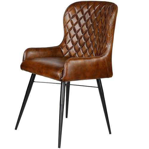 Casa Moro Chaise de salle à manger, en cuir, marron antique, rembourrée, chaise de salle à manger, chaise de salon