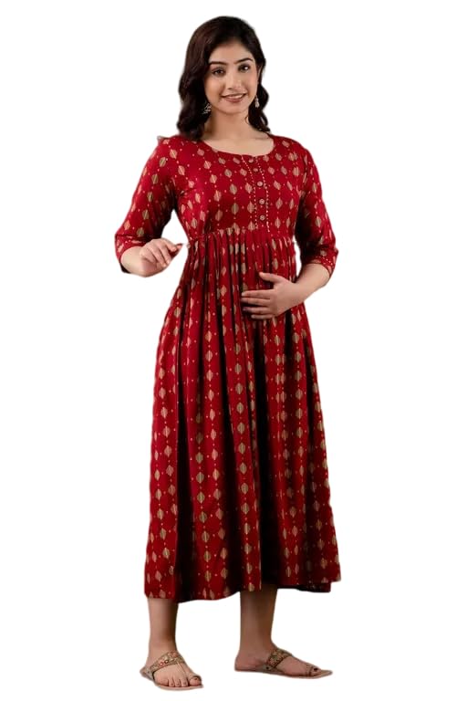 Soft & Breathable Floral & Geometric Printed Feeding Maxi Kurti for Expecting Mothers-image-22
