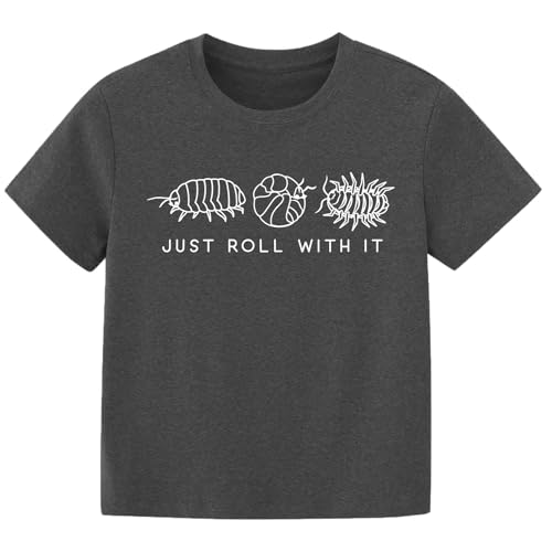 Kachibud Toddler Shirts Boys Cotton Dark Grey Round Neck Short Sleeve Just Roll with It Insect Nature Bug Kids T-Shirts 6T