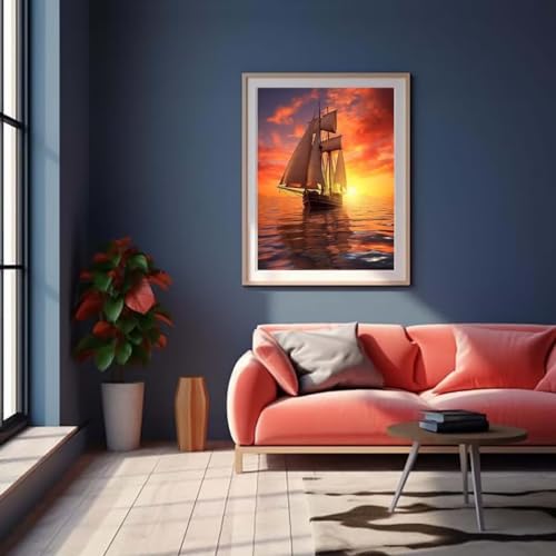 Diamond Painting Coucher de Soleil Voilier pour Illuminer votre Salon 70x90cm