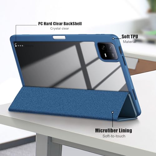 Coque Xiaomi Pad 6 rigide transparente et pliable bleu foncé