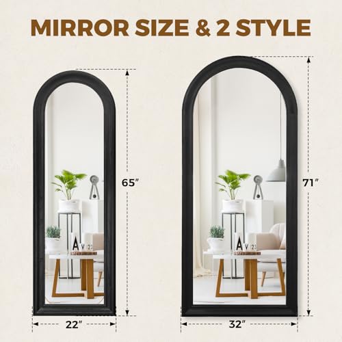 Image of 71x32 Solid Wood Arched Full Length Mirror, Elegant Black Finish