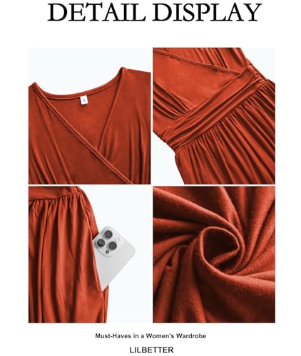 Image of LILBETTER Women Sleeveless Deep V Neck Loose Plain Long Maxi Casual Dress