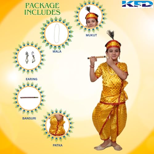 Image of Kaku Fancy Dresses Krishna Costume for Kids, Baby Krishna Dress for Janmashtami, Bal Krishna Dhoti Set, Krishnaleela Costume, Infant Bal Gopal, Krishna Fancy Dress Costume for Boys /Girls