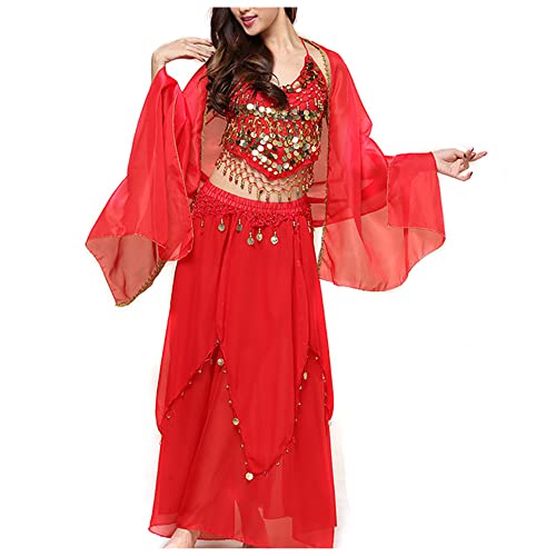 Jueshanzj Roupa de desempenho étnica dança do vento dança do ventre roupa de desempenho adulto saia