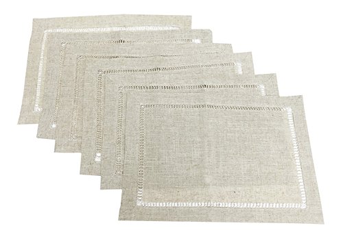 Fennco Styles Cathy's Concepts Linen Hemstitch Placemats, Natural, Set of 6