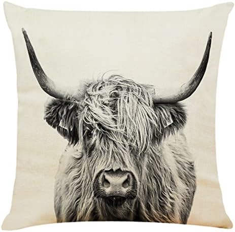 RYKEEN Highland Cow Pillow Cover，18 X 18 Inch Cow Home Decorative Pillows Cover， Linen Cushion Cover for Couch Sofa Bed (18 X 18 Inch)