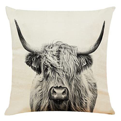 Rykeen Highland Cow Pillow Cover，18 X 18 Inch Cow Home Decorative Pillows Cover， Linen Cushion Cover For Couch Sofa Bed (18 X 18 Inch) #TOP24