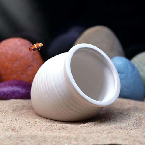Image of White Ceramic Jar Betta Fish Tank Accessories Decor Cute Shrimp Shelter House Ornaments Aquarium Hideout Caves Landscape Decorations for Small Fish to Breed Hide (Small)