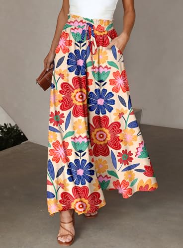 Image of Dokotoo Pants for Women Casual Elastic Waist Wide Leg Pants with Pockets