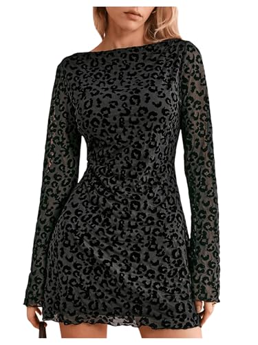 Image of Milumia Women's Leopard Print Mini Dress Y2k Bell Long Sleeve Cheetah Short Dresses Going Out Party Clubbing Outfits