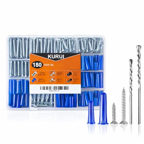 KURUI Concrete Anchors for Drywall Masonry Stucco Brick, 180Pcs Wall Hanging Assortment Kit for Wall...