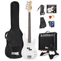 Complete MAX GigKit Bass Starter Pack - All-in-one beginner bass guitar kit with a white bass, amplifier, stand, cable, strap, and picks, tailored for new players to start playing right away. Ideal for Learners and Beginners - Designed for easy playa...
