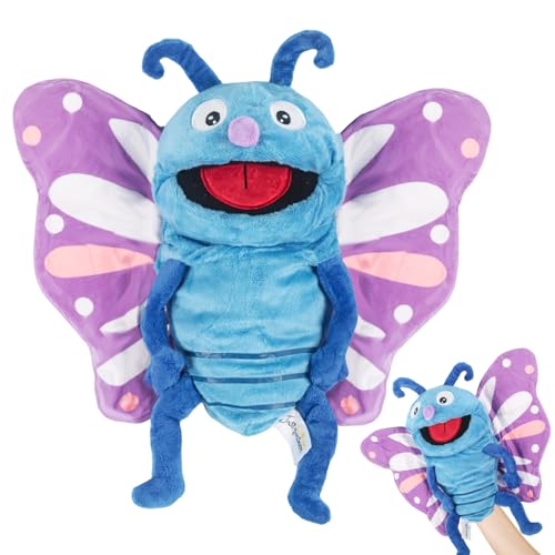 TIVUNORON Schmetterlings Handpuppe, Tierhandpuppen für Kinder, Familien Handpuppe Spielzeug mit Beweglichem Offenem Mund, Für Kindergarten Fantasievoll Lehren, Gute-Nacht-Geschichten